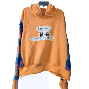 Upcycled “I Don’t Want To” Possum Hoodie XL Plaid Sleeves